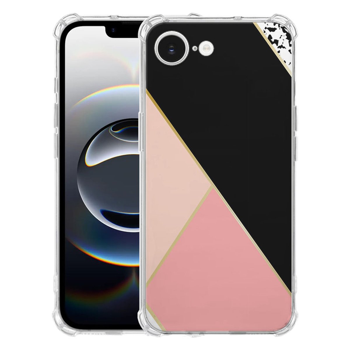 Apple iPhone 16e Hoesje - Zwart Roze Vormen TPU Antishock design abstract aanzicht