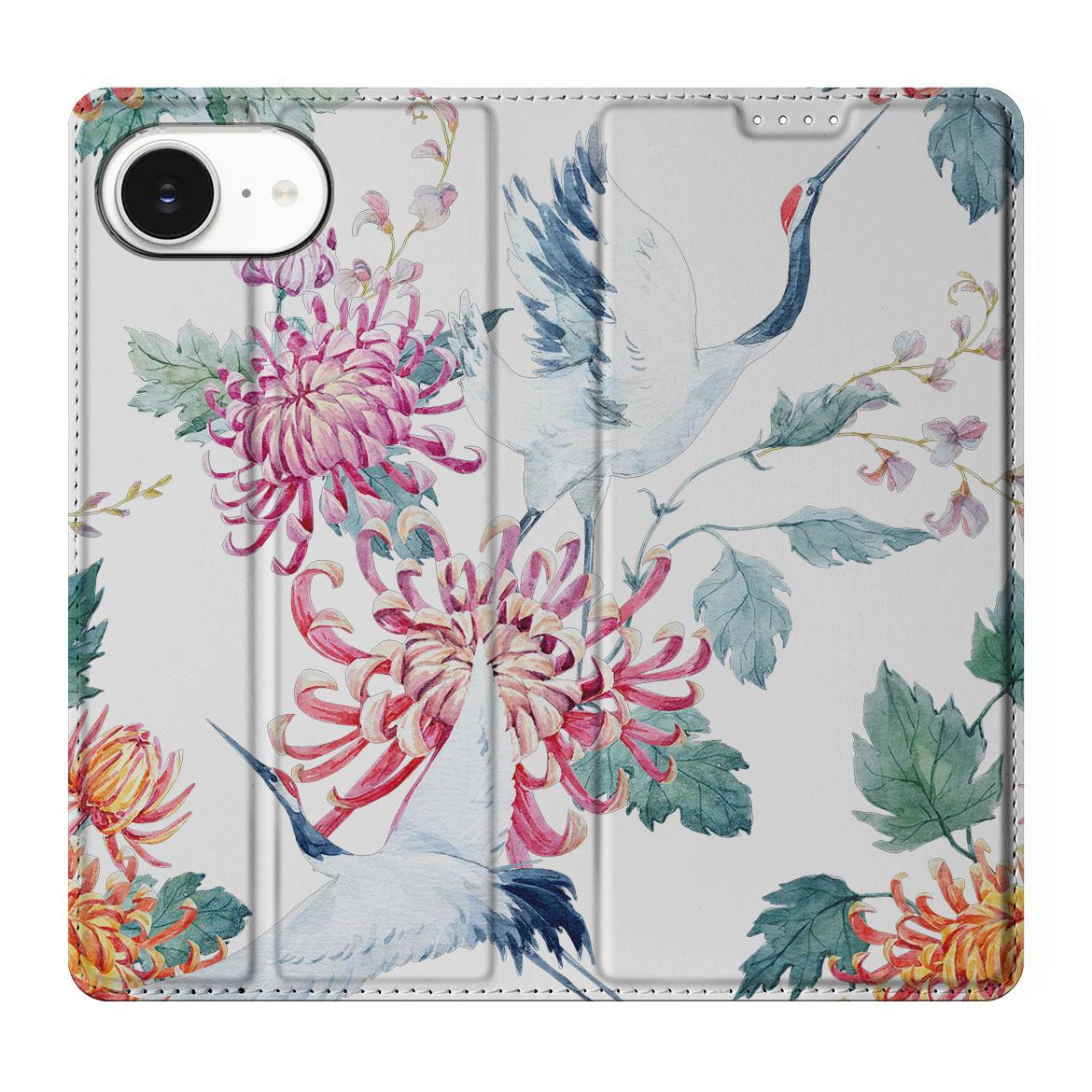 Apple iPhone 16e Hoesje maken Bird Flowers bloemen ooievaars design