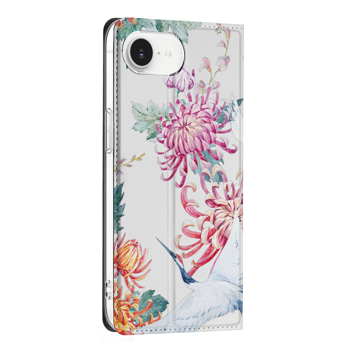 Apple iPhone 16e Hoesje maken Bird Flowers bloemen ooievaar zijkant