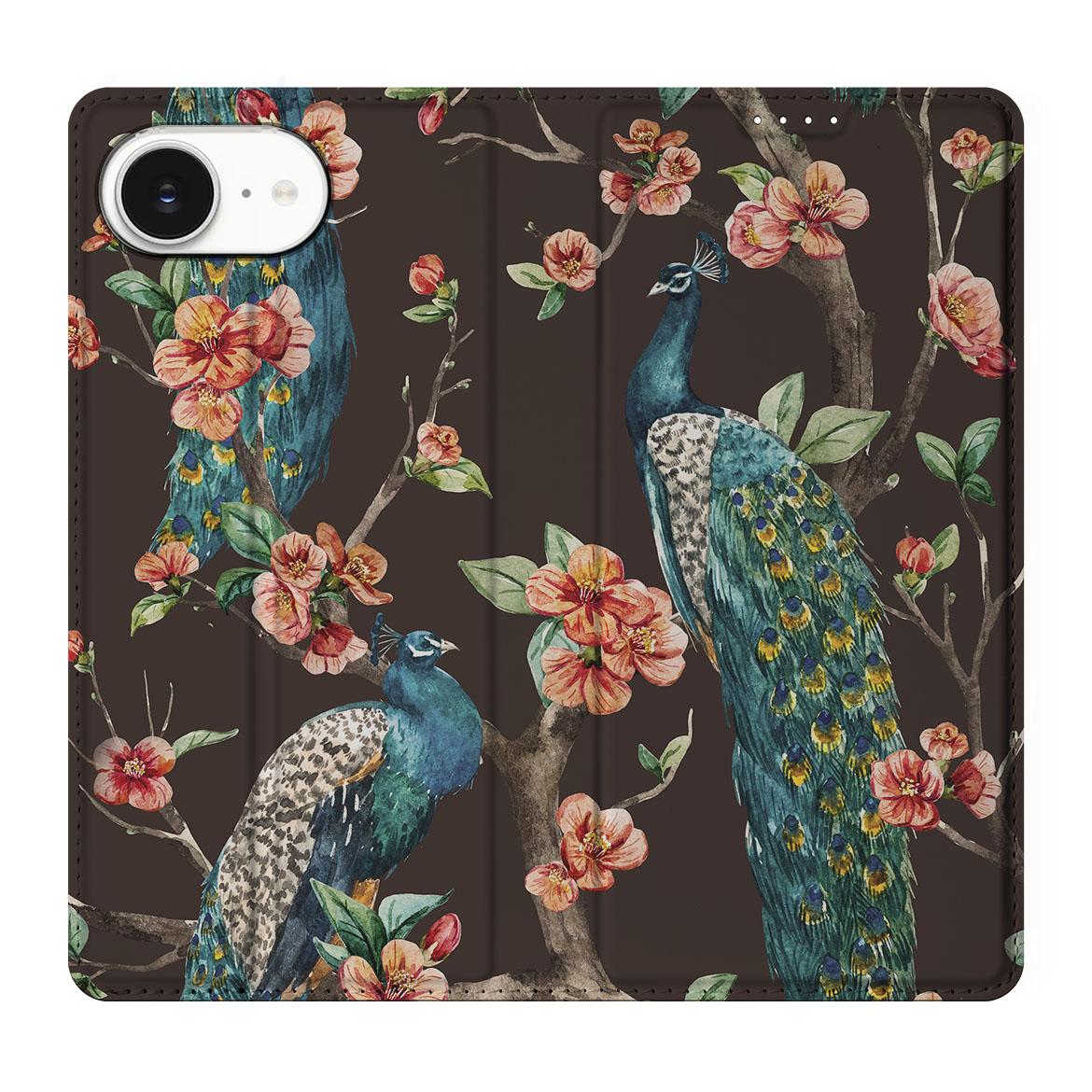 Apple iPhone 16e Hoesje maken Pauw met Bloemen design pauwen bloemen zijaanzicht