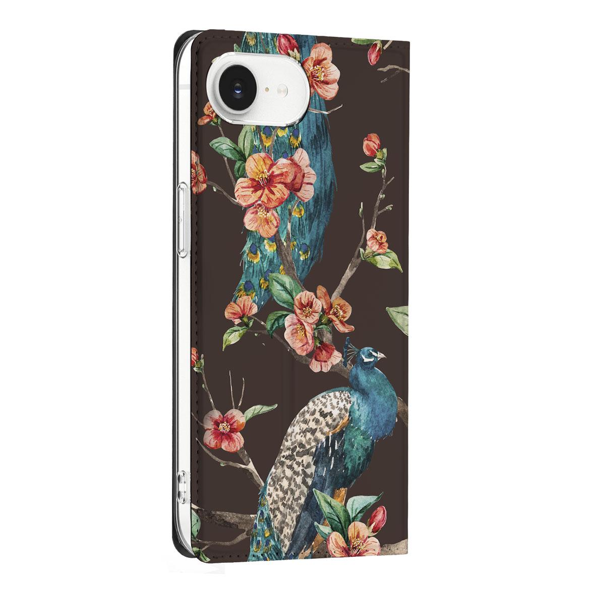 Apple iPhone 16e Hoesje maken Pauw met Bloemen stand case pauw bloemen zijkant