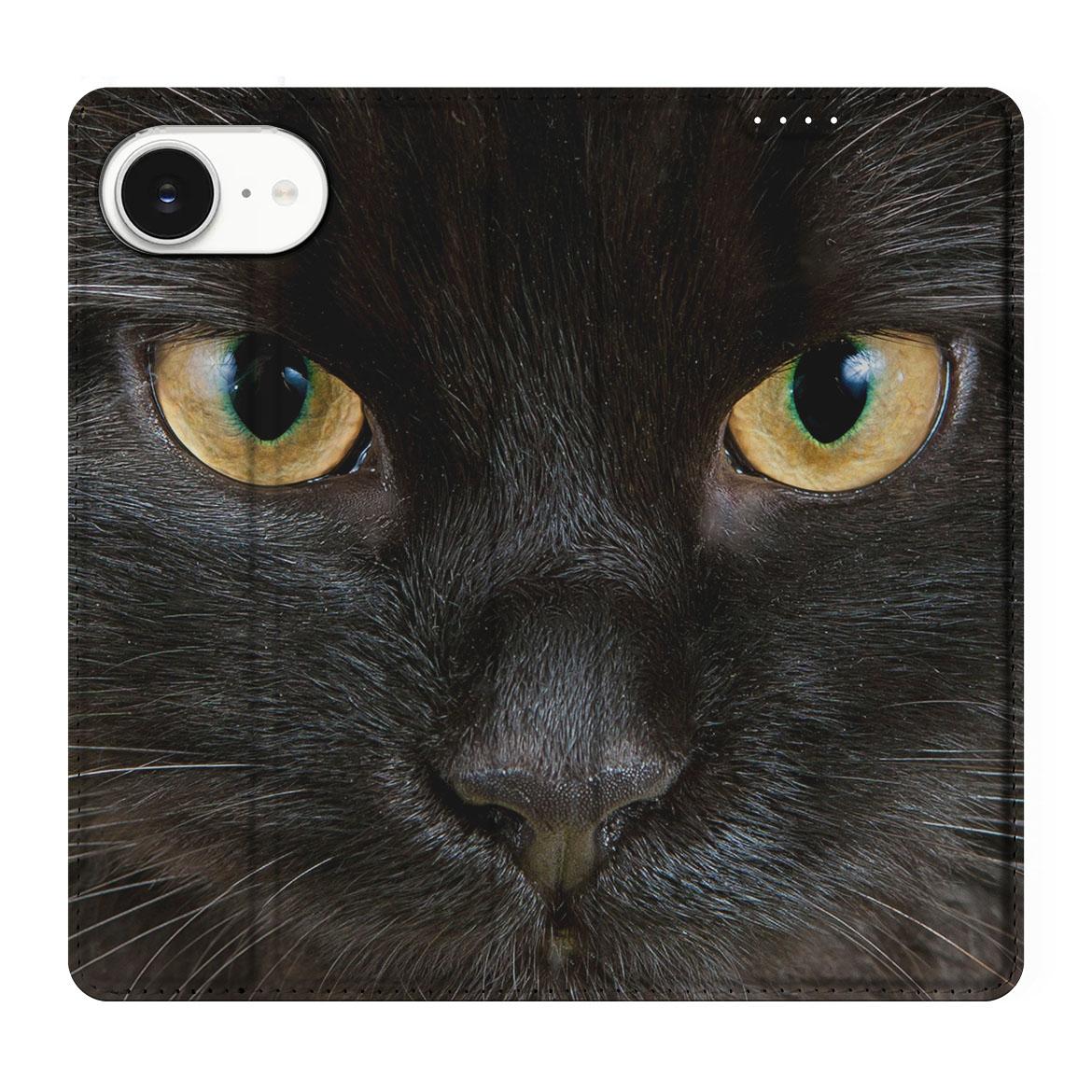 Apple iPhone 16e Hoesje maken Zwarte Kat zwarte kat close-up voorkant