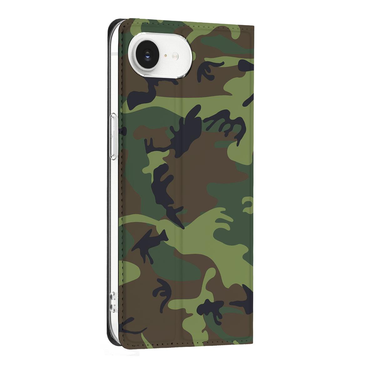 Apple iPhone 16e Hoesje met Magneet Army Dark camouflage design aanzicht