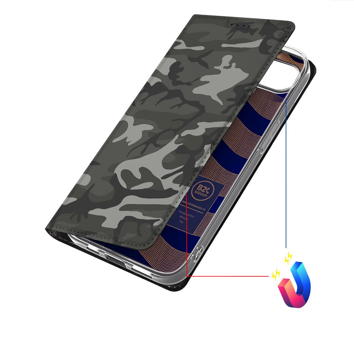Apple iPhone 16e Hoesje met Magneet Army Light camouflage design voorkant