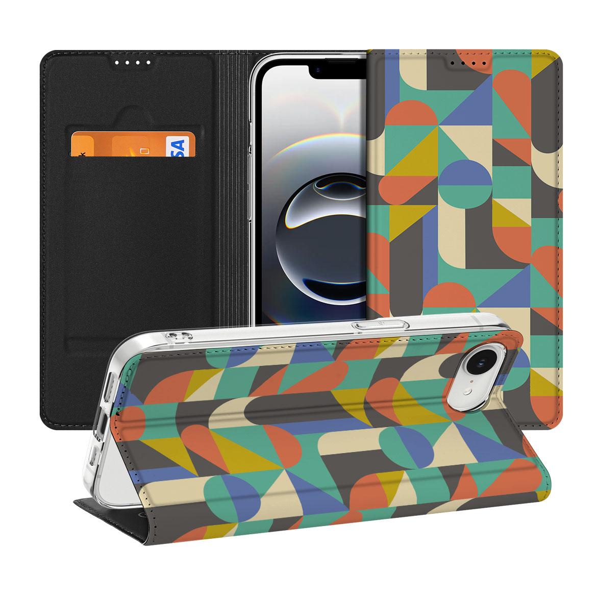 Apple iPhone 16e Hoesje met Magneet Funky Retro design funky retro voorkant achterkant