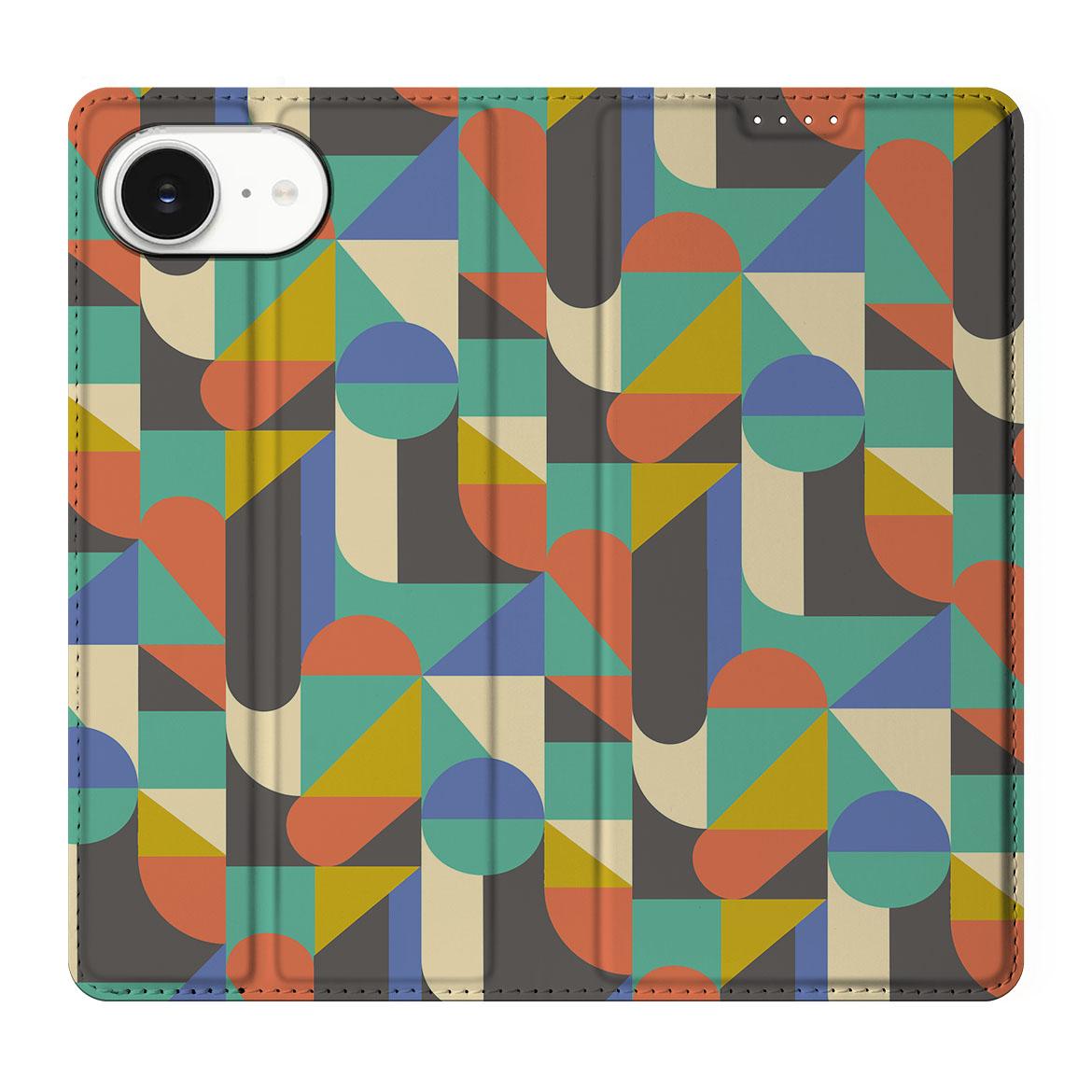 Apple iPhone 16e Hoesje met Magneet Funky Retro design kleurige geometrische patronen