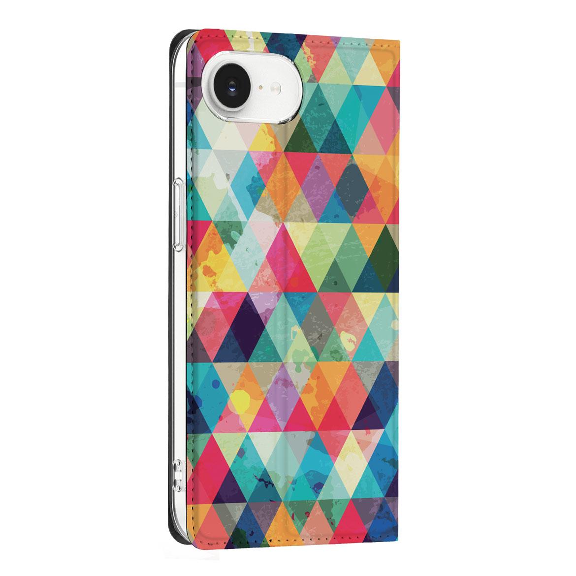 Apple iPhone 16e Hoesje met Magneet Geruit kleurrijk geometrisch design zijkant