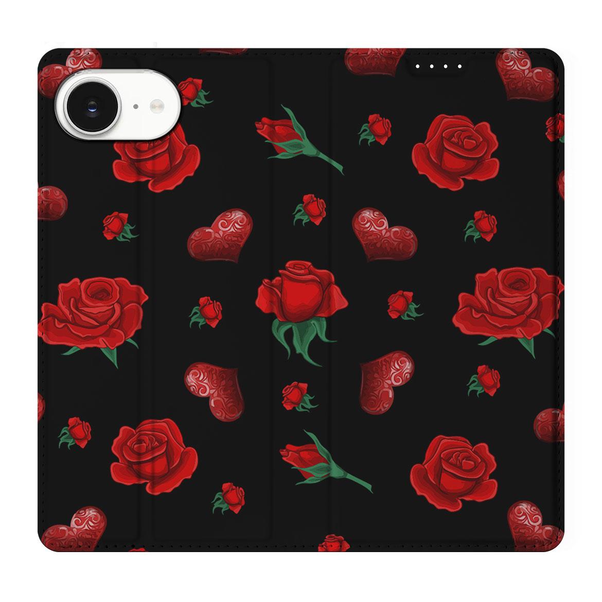 Apple iPhone 16e Magnet Case Valentine bloemen zwart
