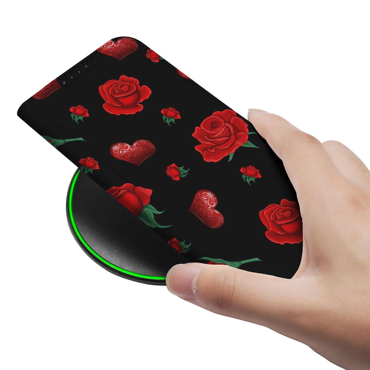 Apple iPhone 16e Magnet Case Valentine telefoonhoesje ontwerp rozen zwart