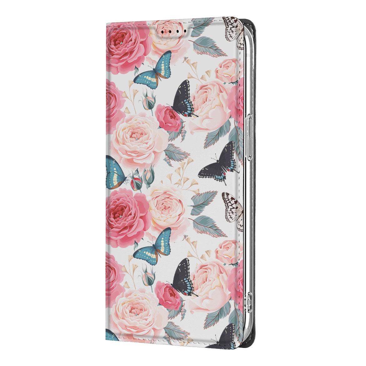 Apple iPhone 16e Smart Cover Butterfly Roses ontwerp bloemen vlinders zijkant