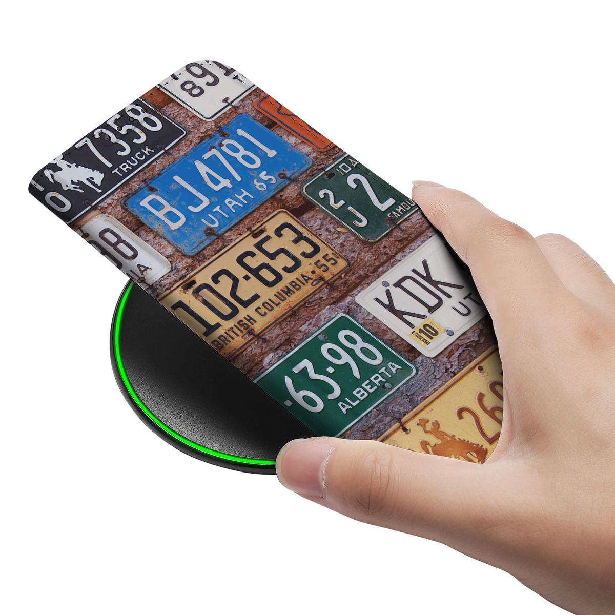 Apple iPhone 16e Stand Case Kentekenplaten ontwerp Amerikaanse kentekenplaten aanzicht