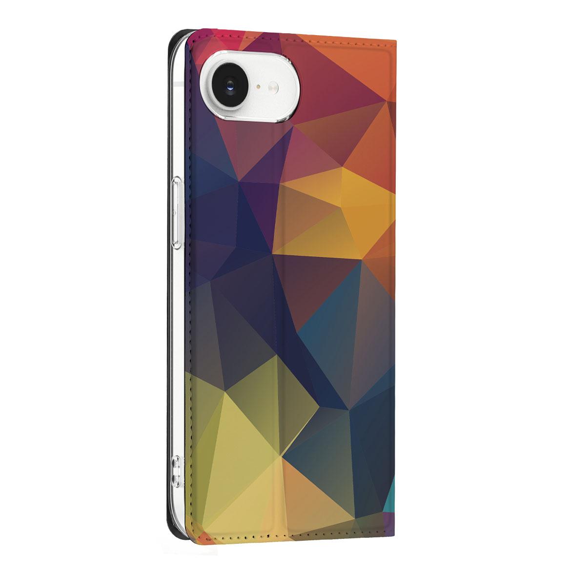 Apple iPhone 16e Stand Case Polygon Color case kleurige driehoeken abstract ontwerp aanzicht