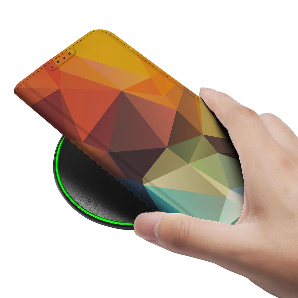 Apple iPhone 16e Stand Case Polygon Color abstract design kleurrijk asymmetrisch aanzicht