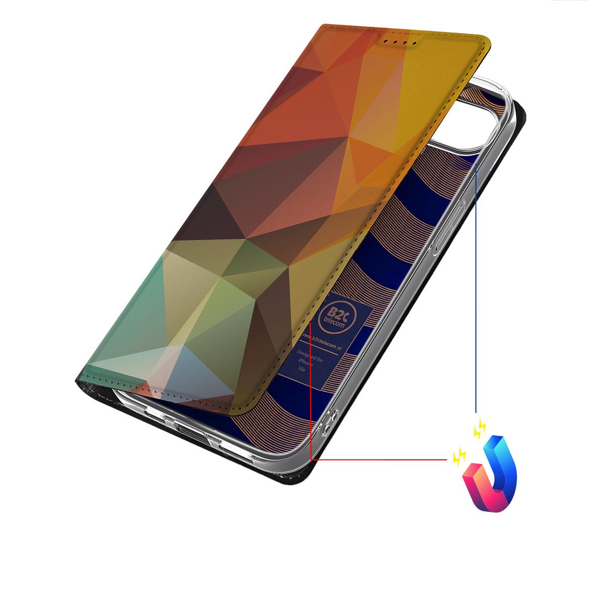 Apple iPhone 16e Stand Case Polygon Color driehoekig abstract ontwerp aanzicht