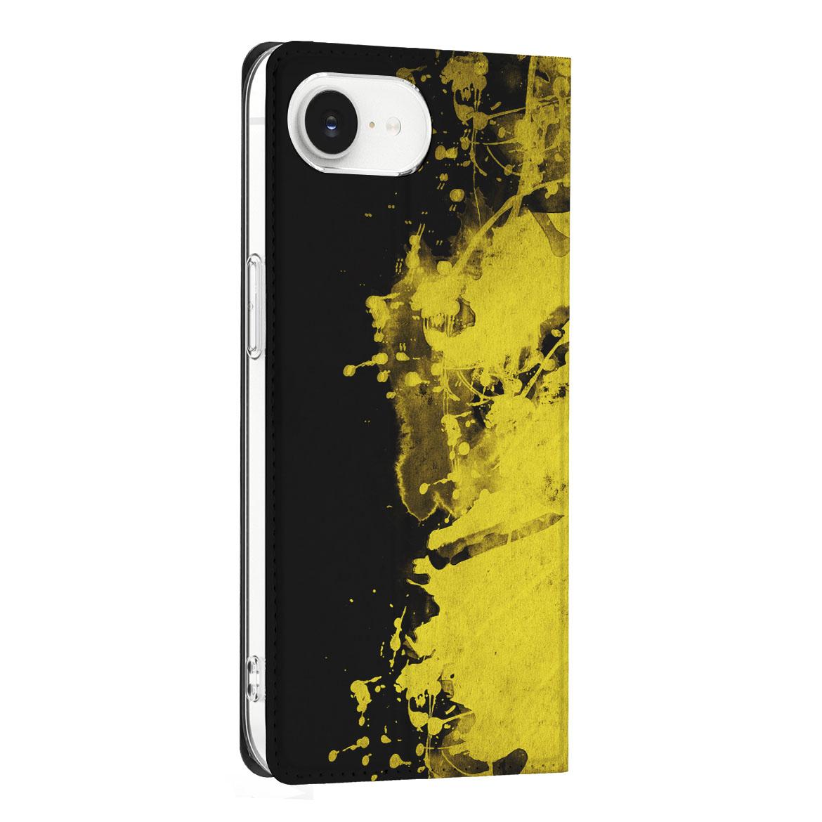 Apple iPhone 16e Standcase België design geel zwart aanzicht