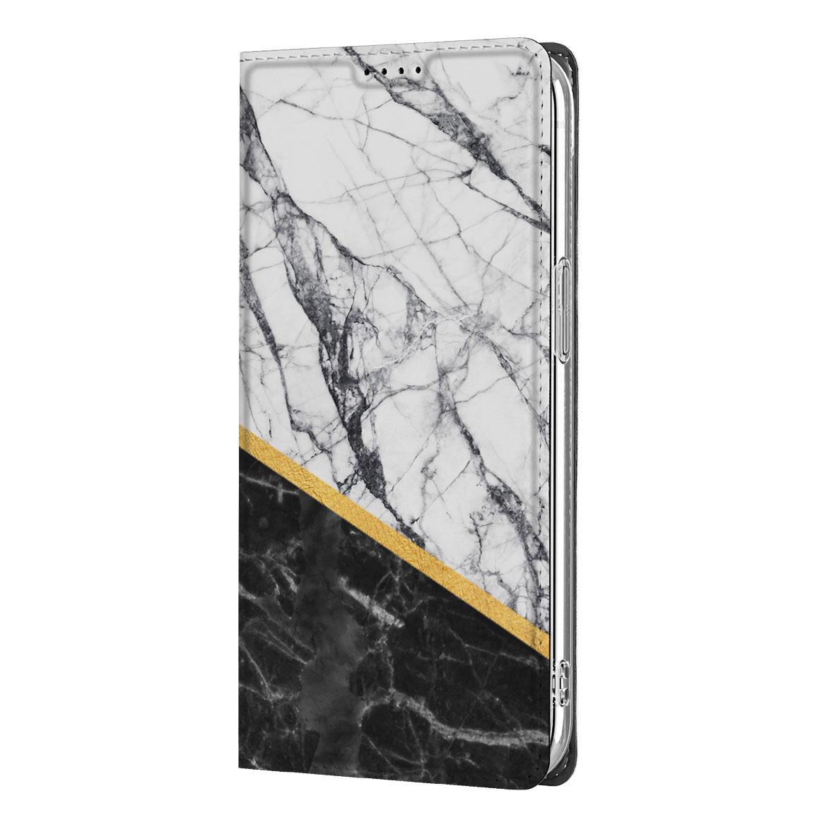 Apple iPhone 16e Standcase Marmer Wit Zwart design marmer aanzicht