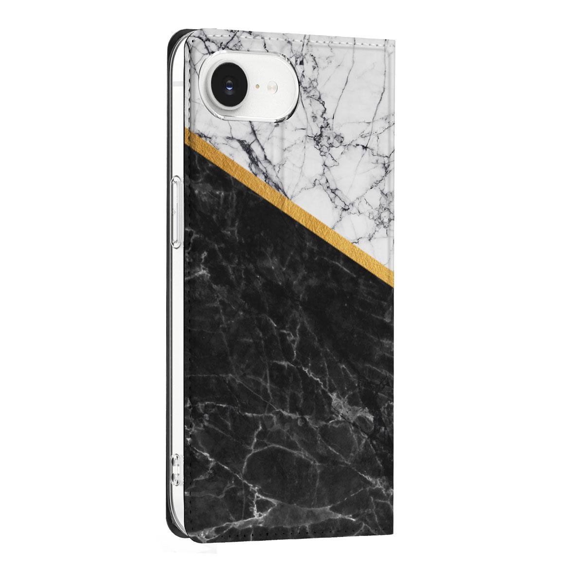 Apple iPhone 16e Standcase Marmer Wit Zwart design hoesje zijaanzicht