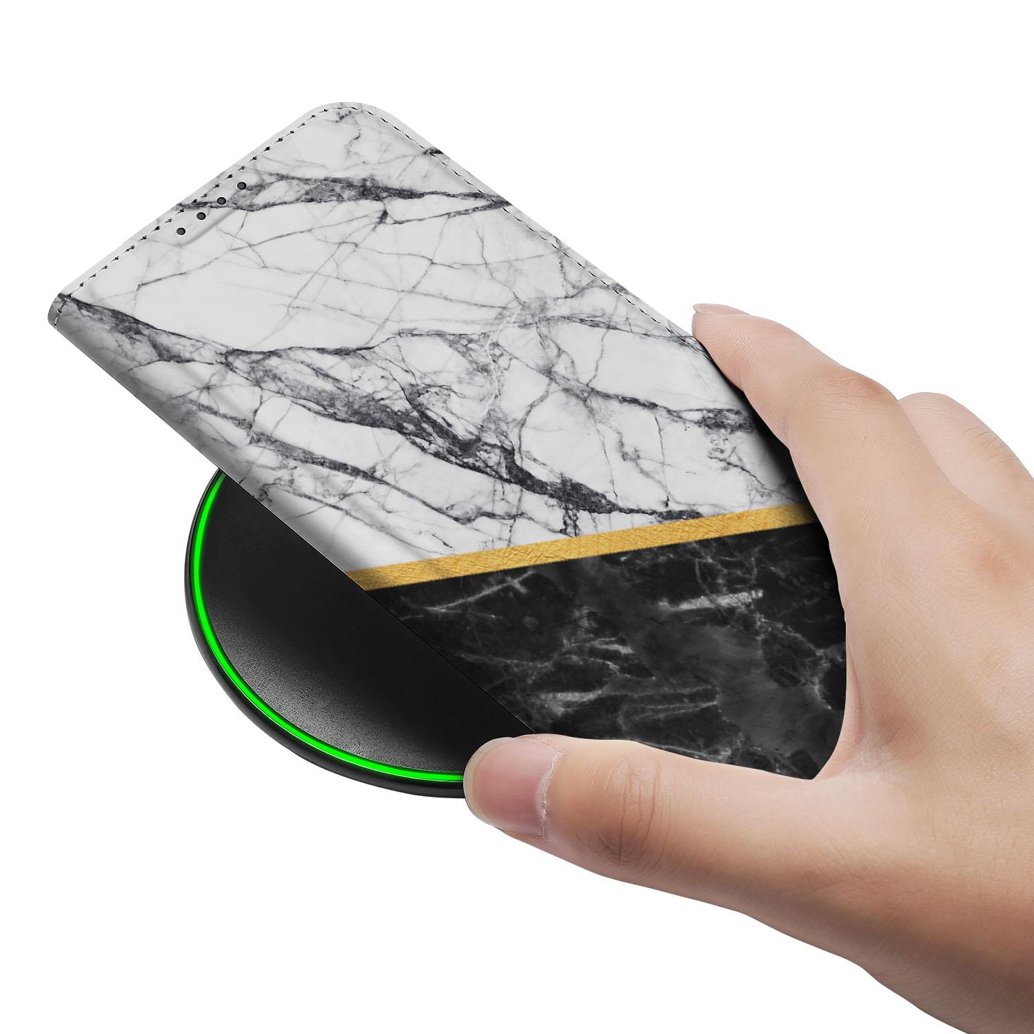 Apple iPhone 16e Standcase Marmer Wit Zwart hand aanzicht