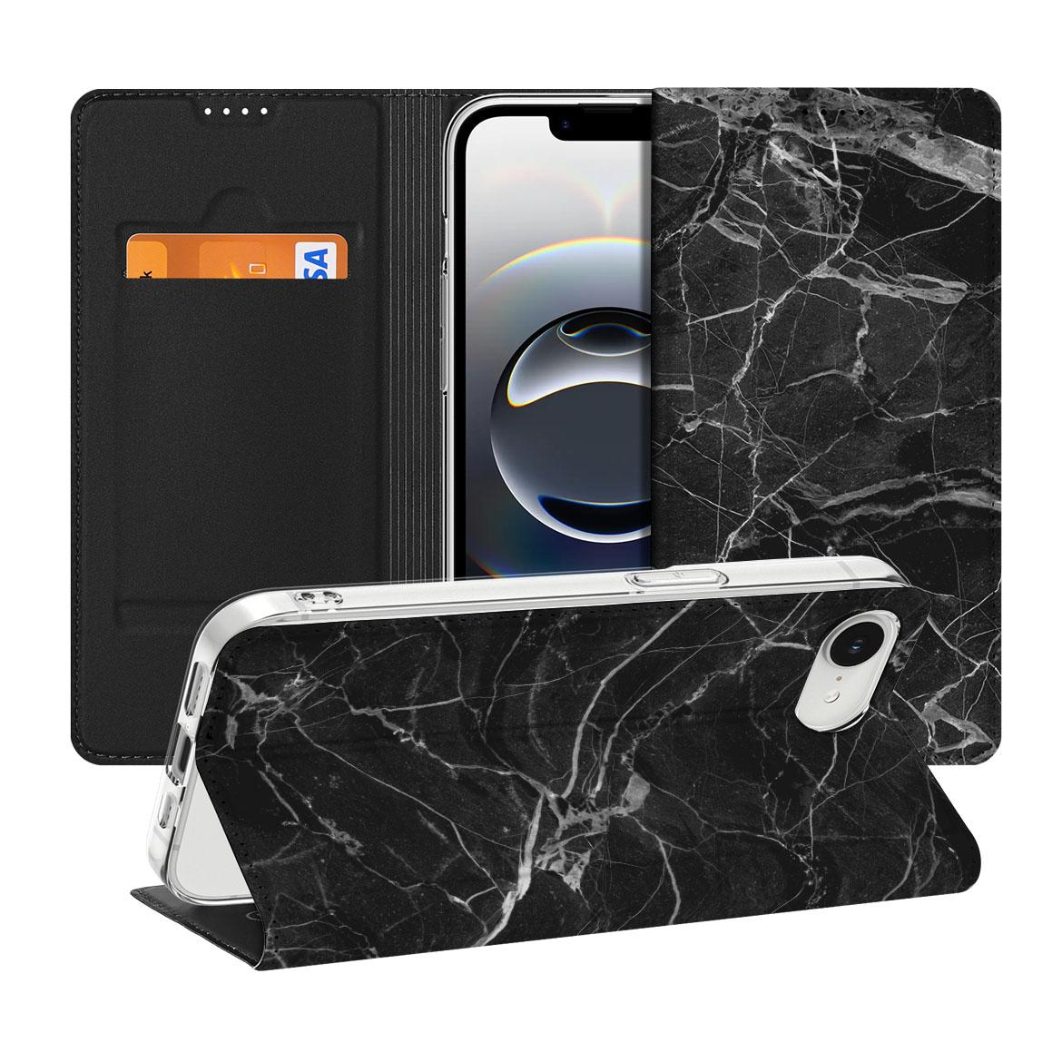 Apple iPhone 16e Standcase Marmer Zwart design hoesje voorkant
