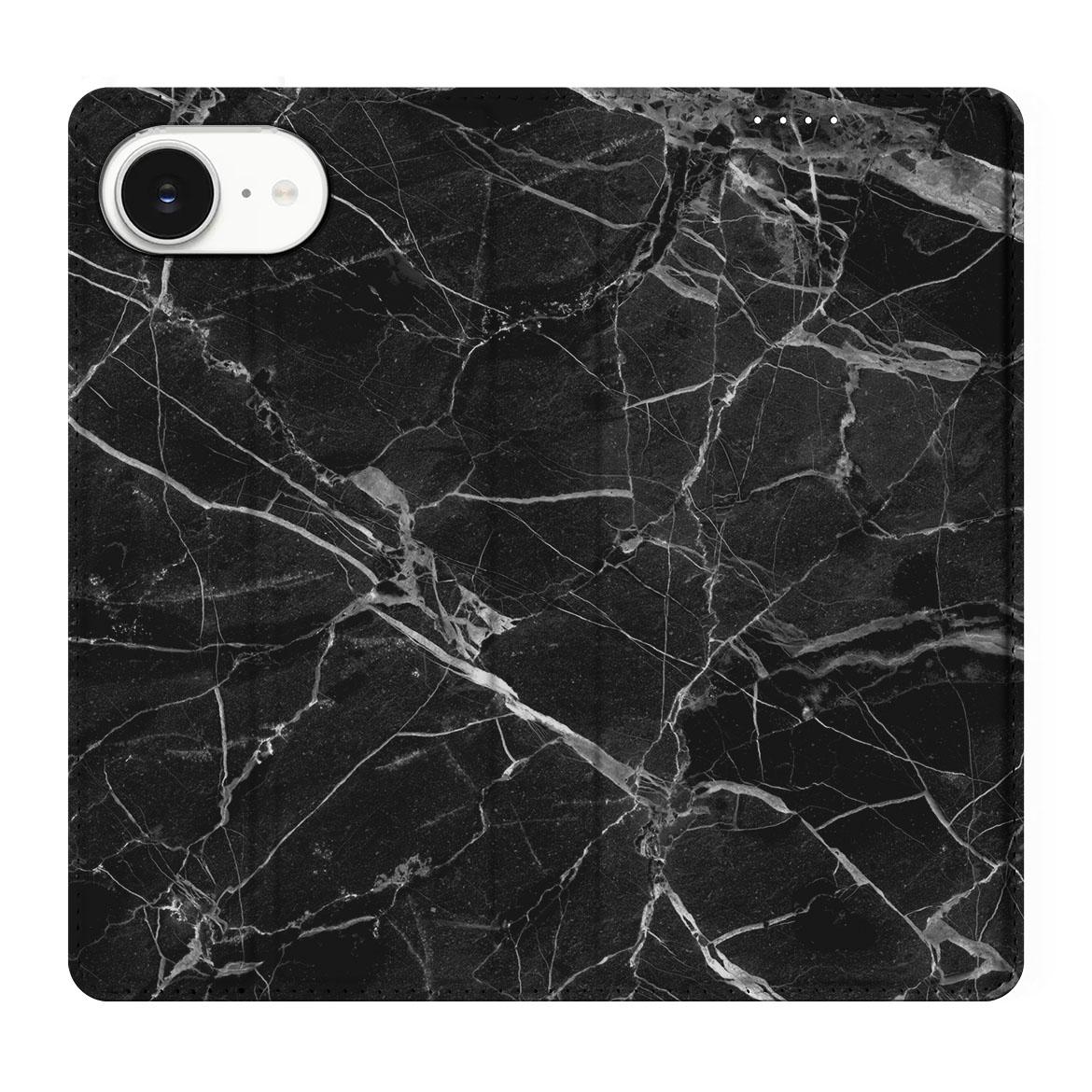 Apple iPhone 16e Standcase Marmer Zwart - Origineel Cadeau Vader design zwart marmer bovenaanzicht