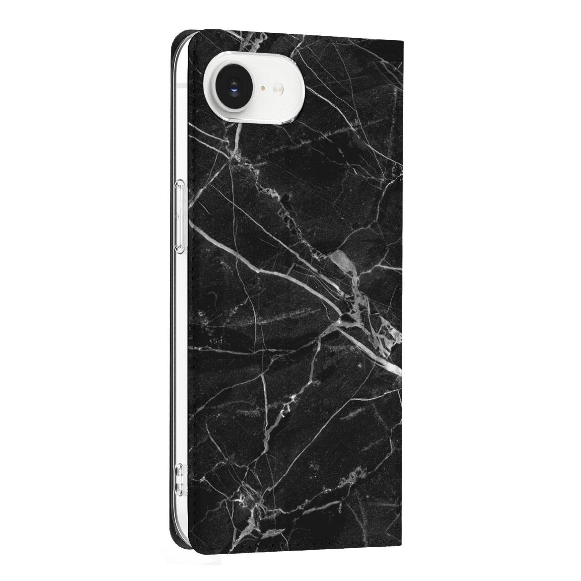 Apple iPhone 16e Standcase Marmer Zwart design zwart marmer aanzicht