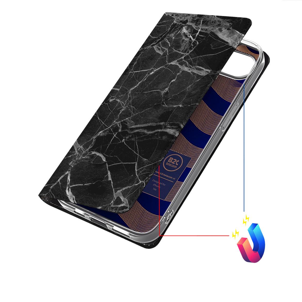 Apple iPhone 16e Standcase Marmer Zwart design zwart marmer bovenaanzicht