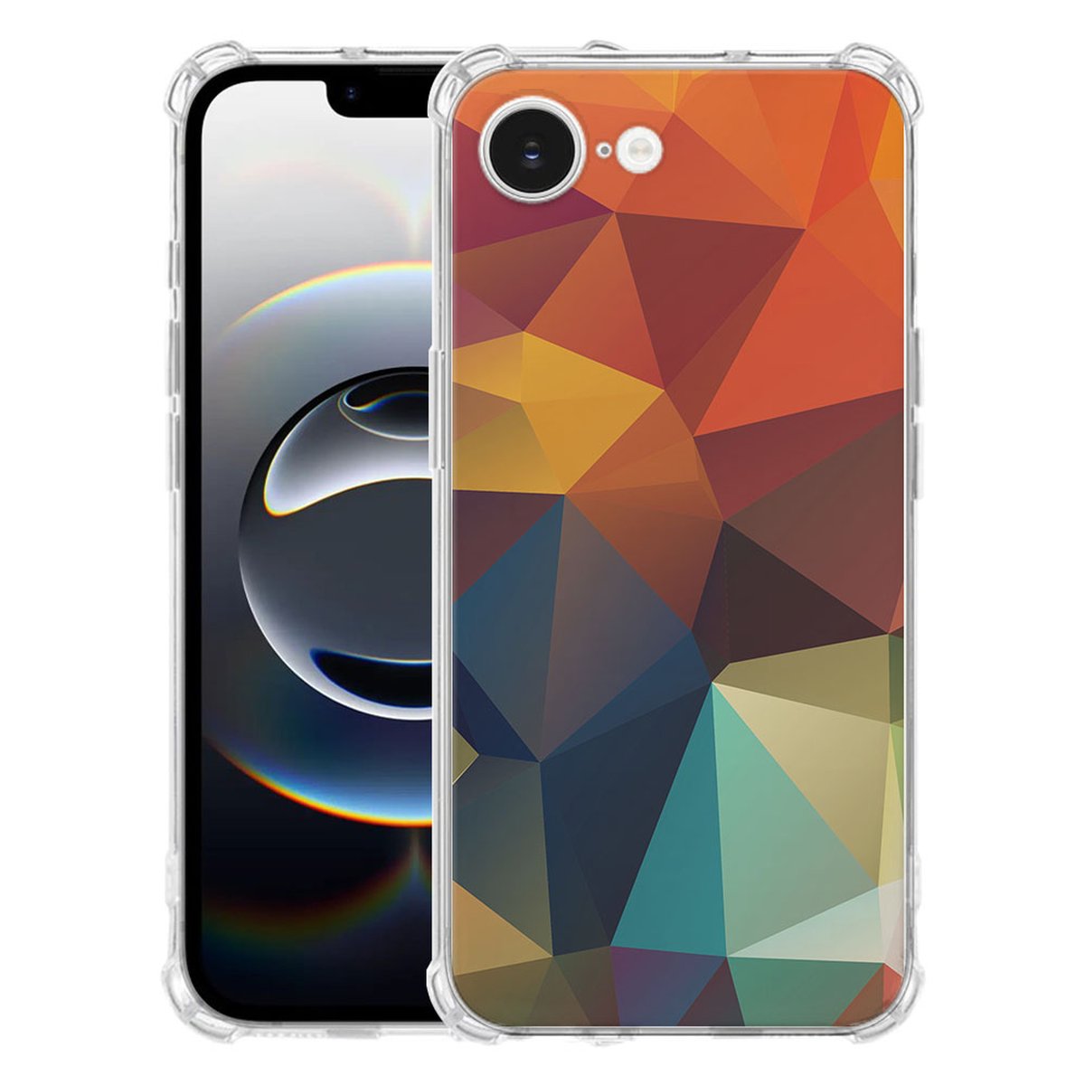 Apple iPhone 16e | iPhone 17e Hoesje - Polygon Color TPU Antishock Vooraanzicht en Achteraanzicht.
