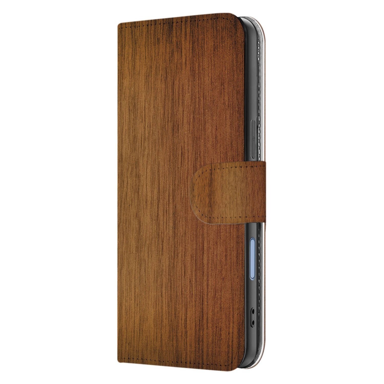 Apple iPhone 17 Book Case Donker Hout Met Pasjeshouder boekcase donkerhout zijkant