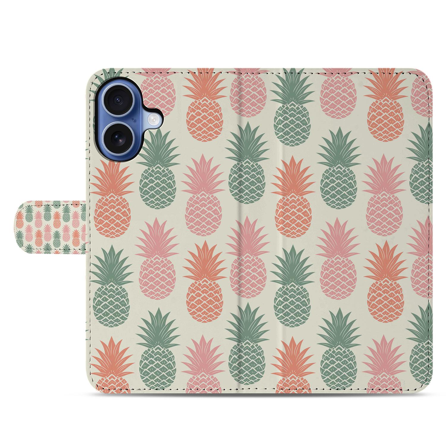 Apple iPhone 17 Book Cover Ananas Roze Rood Groen Met Pasjes bookcase ananasprint voorkant