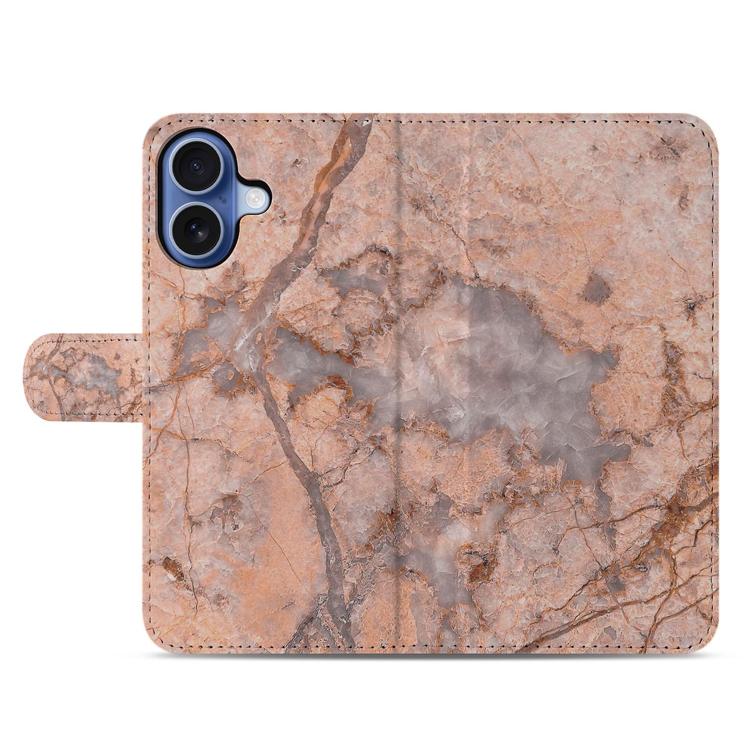 Apple iPhone 17 Bookcase Hoes Marmer Oranje Met Pasjes marmer oranje boekhoesje achterkant