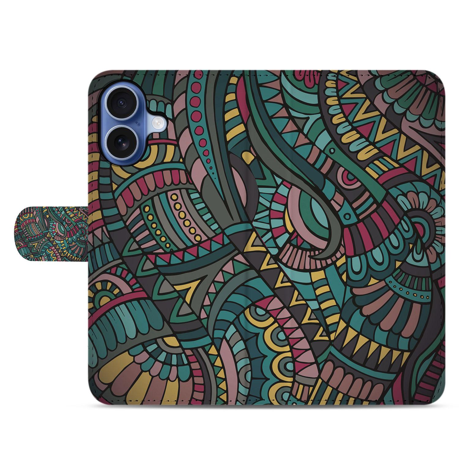 Apple iPhone 17 Bookcase Hoesje Aztec Met 3 Pasjes Print design Aztec aanzicht