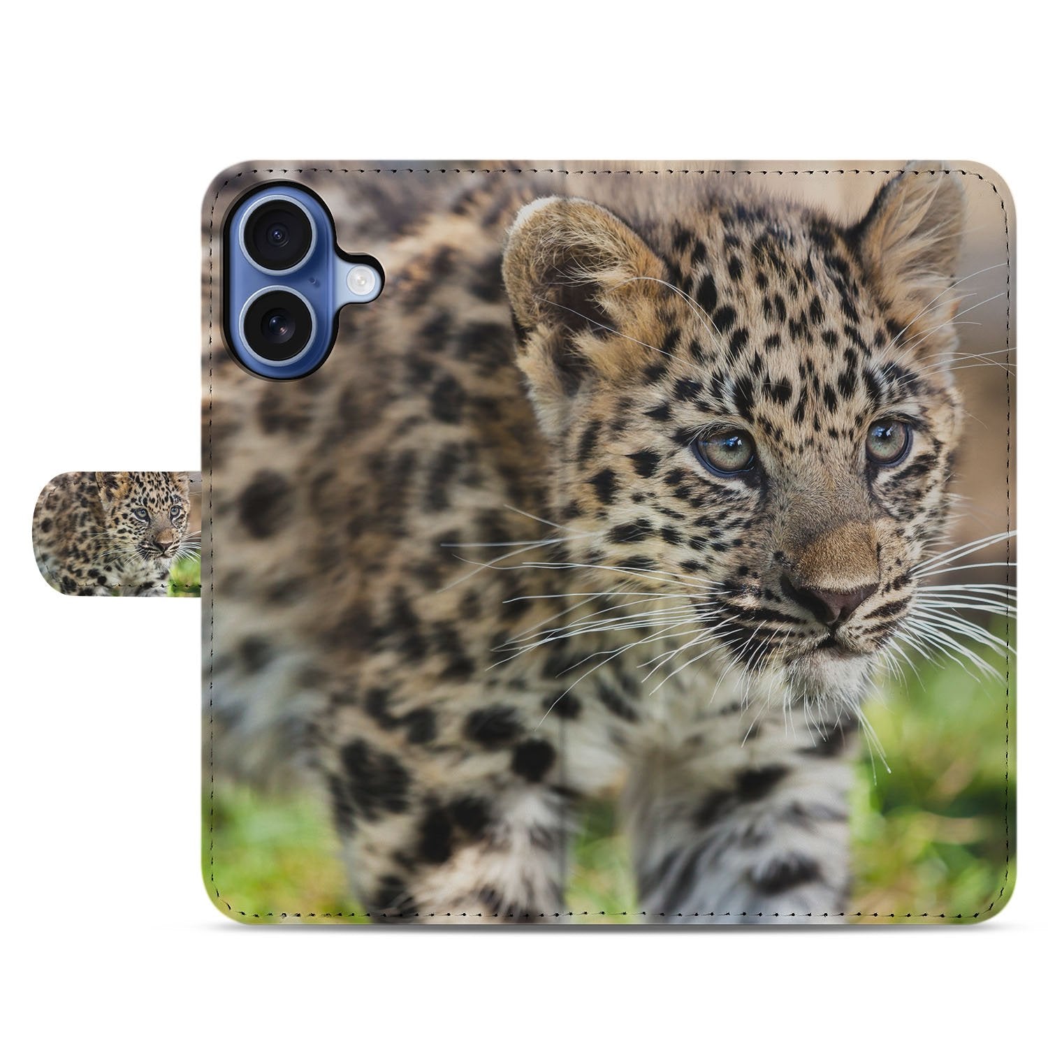 Apple iPhone 17 Bookcase Hoesje Met Pasjes Baby Luipaard Baby Luipaard print voorzijde