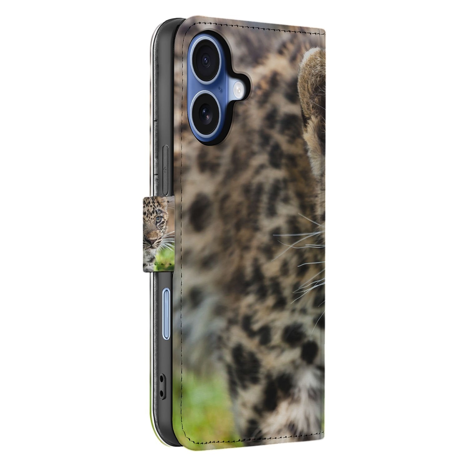Apple iPhone 17 Bookcase Hoesje Met Pasjes Baby Luipaard baby luipaard bookcase zijaanzicht