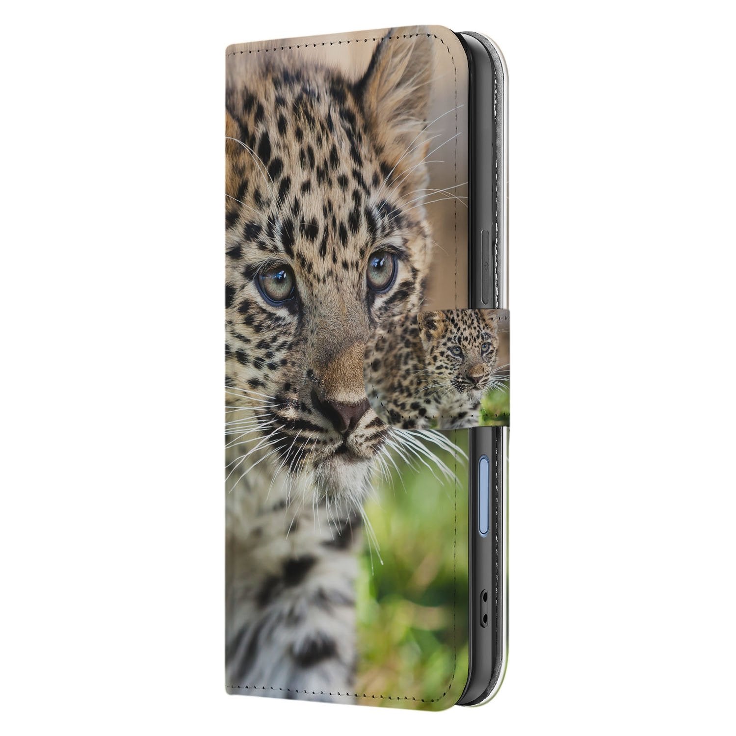 Apple iPhone 17 Bookcase Hoesje Met Pasjes Baby Luipaard baby luipaard bookcase zijkant