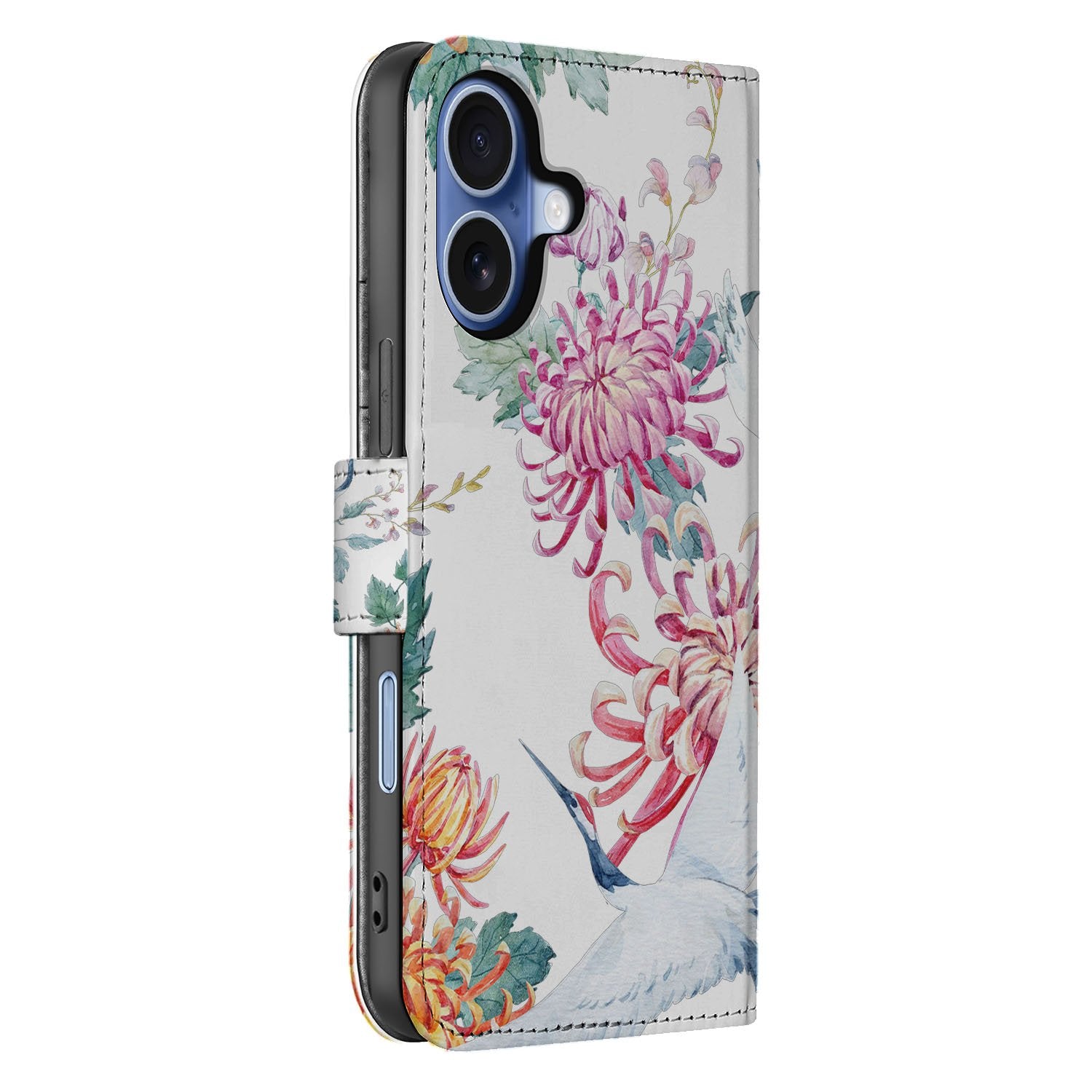 Apple iPhone 17 Bookcase Hoesje Met Pasjes Bird Flowers Print bloemen print zij aanzicht