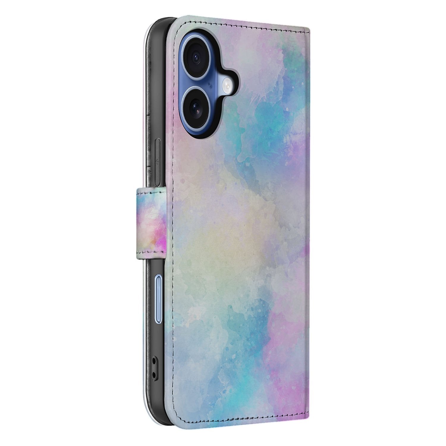 Apple iPhone 17 Bookcase Hoesje Met Pasjeshouder Watercolor Light pastel watercolor design zijkant