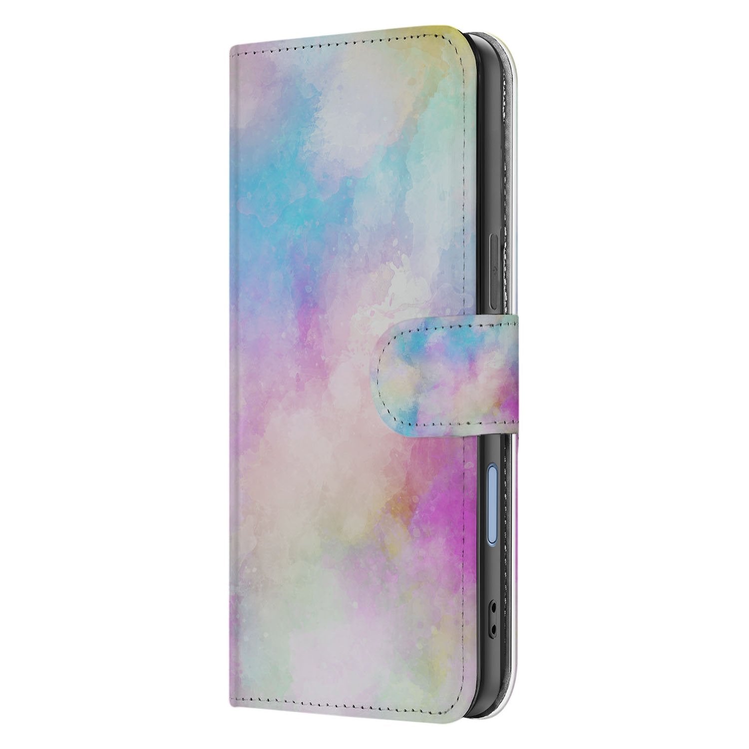 Apple iPhone 17 Bookcase Hoesje Met Pasjeshouder Watercolor Light pastel waterverf design zij aanzicht