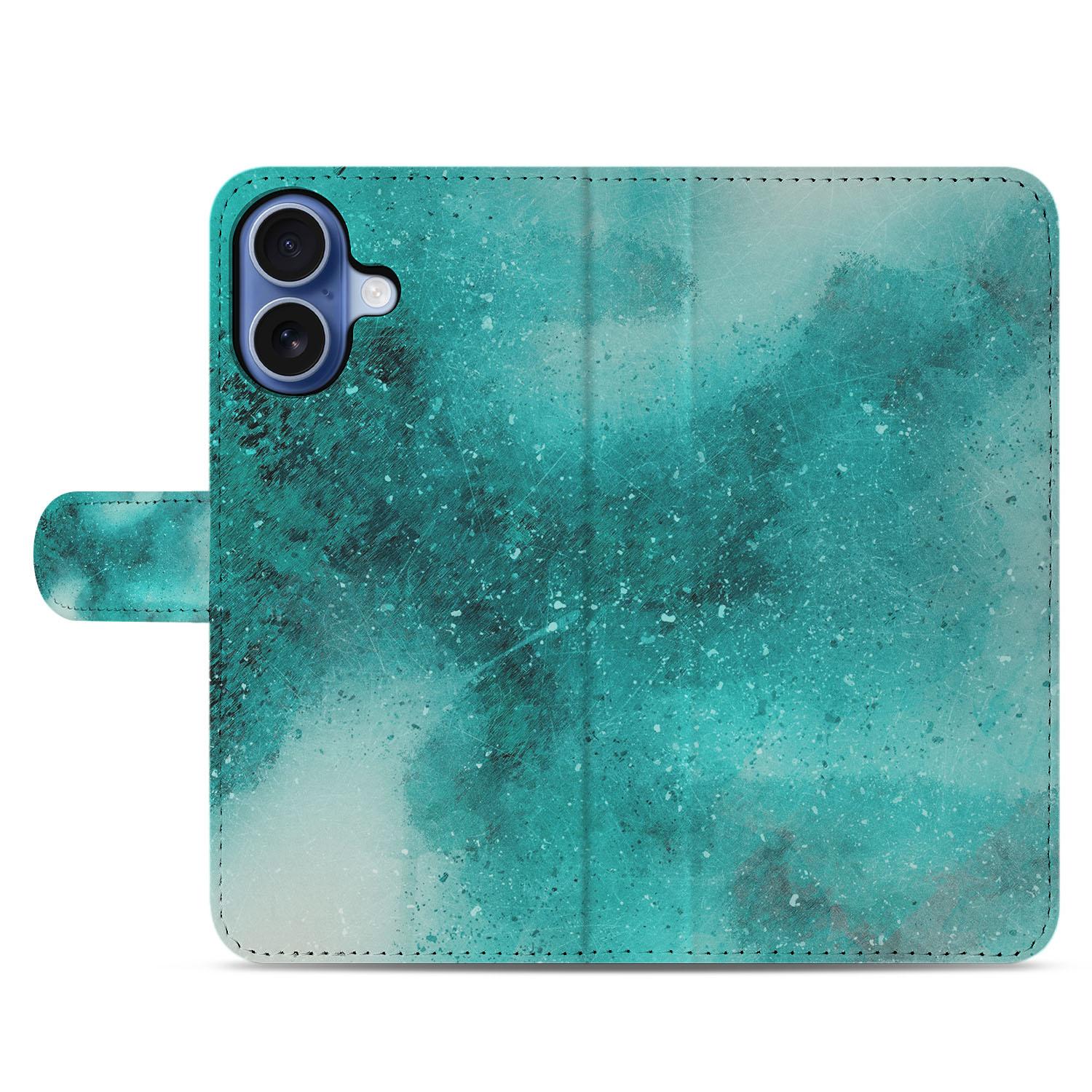 Apple iPhone 17 Bookcase Hoesje Painting Blue Met 3 Pasjes designnaam aqua voorkant
