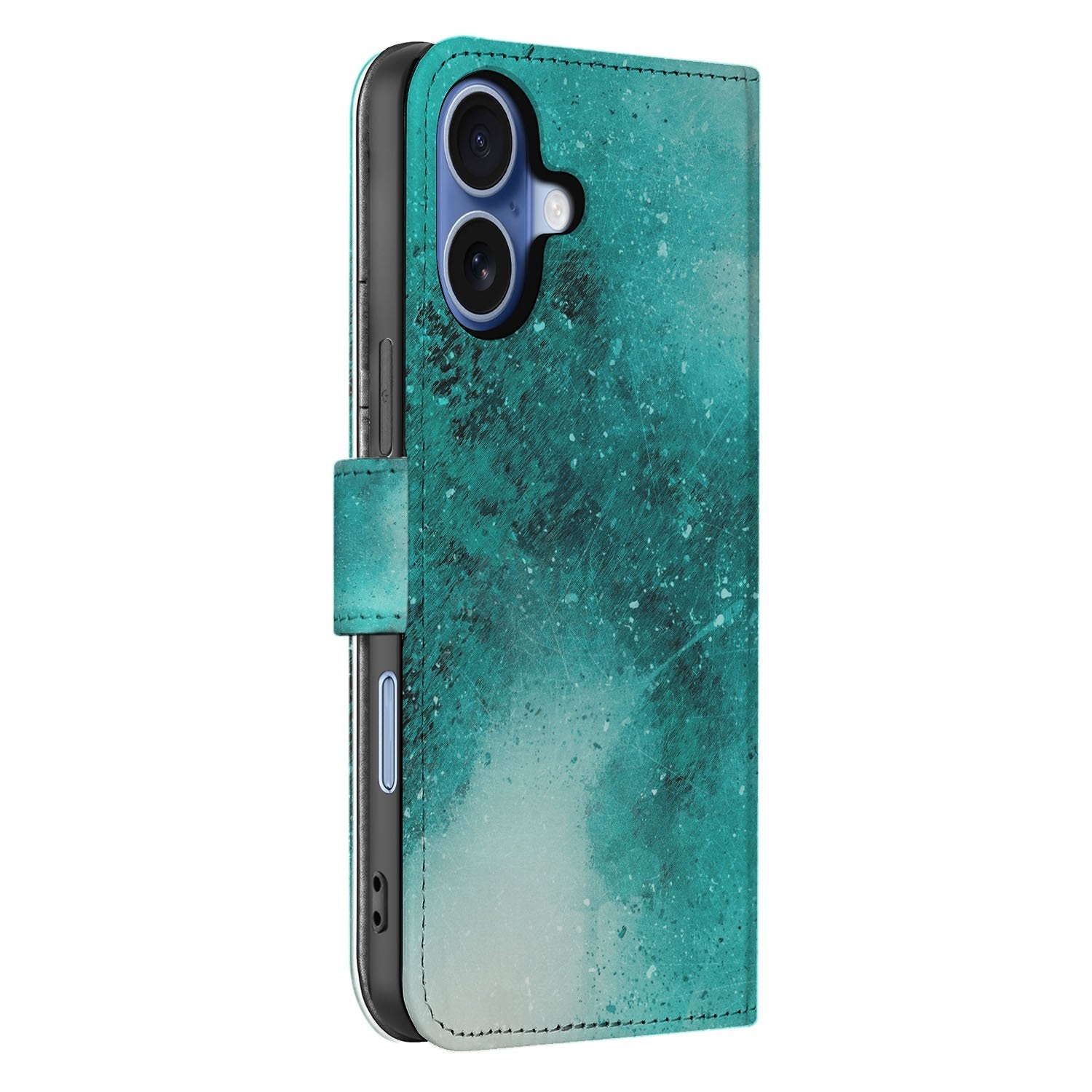 Apple iPhone 17 Bookcase Hoesje Painting Blue Met 3 Pasjes design Painting Blue zijkant