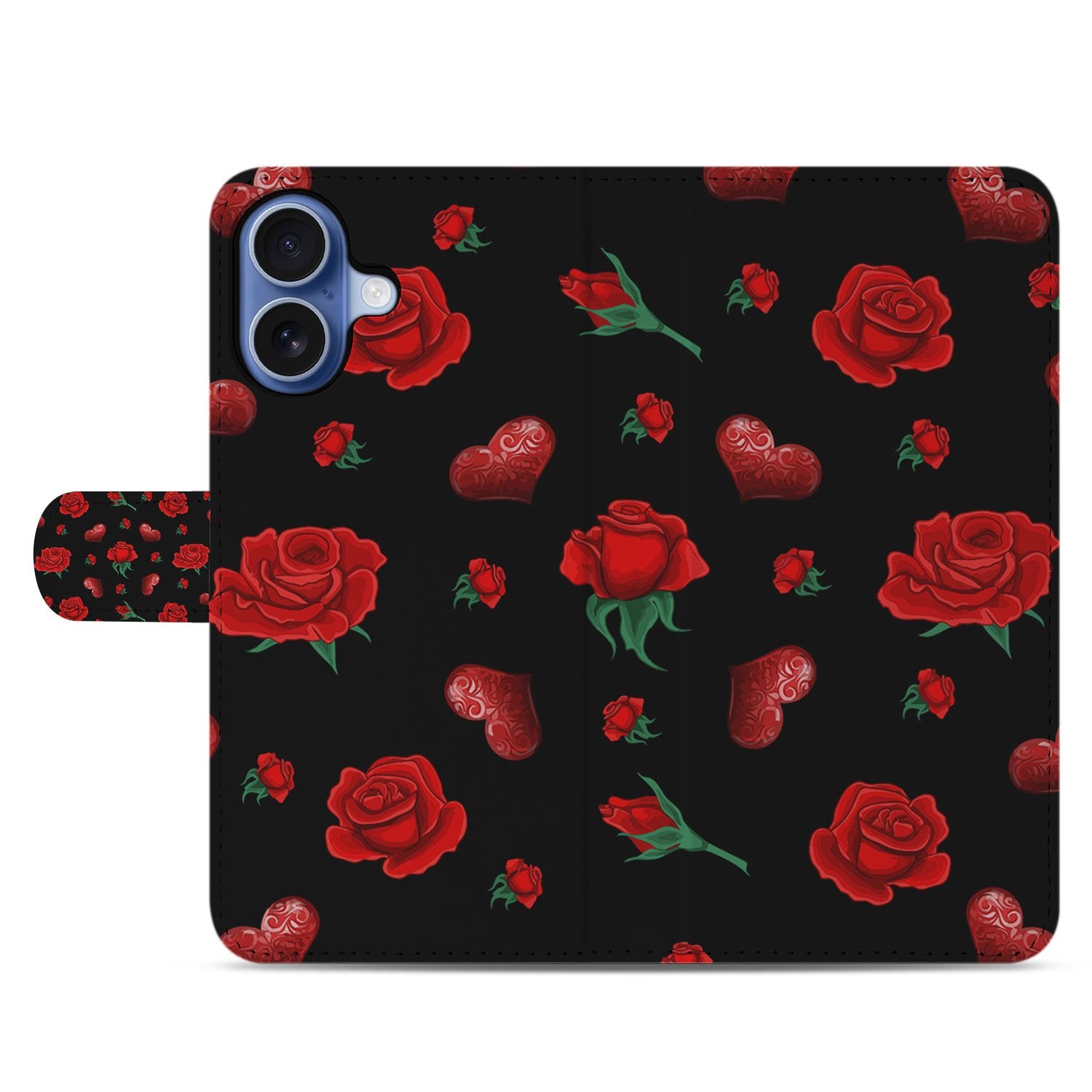 Apple iPhone 17 Bookcase Hoesje Valentine Met Pasvakjes rozen design voorkant