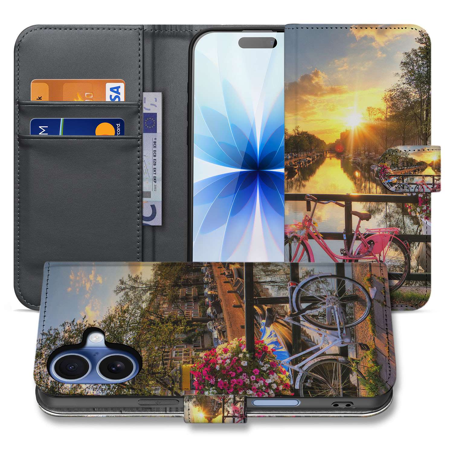 Apple iPhone 17 Flip Cover Bookcase Amsterdamse Grachten voorkant binnenkant stadsbeeld