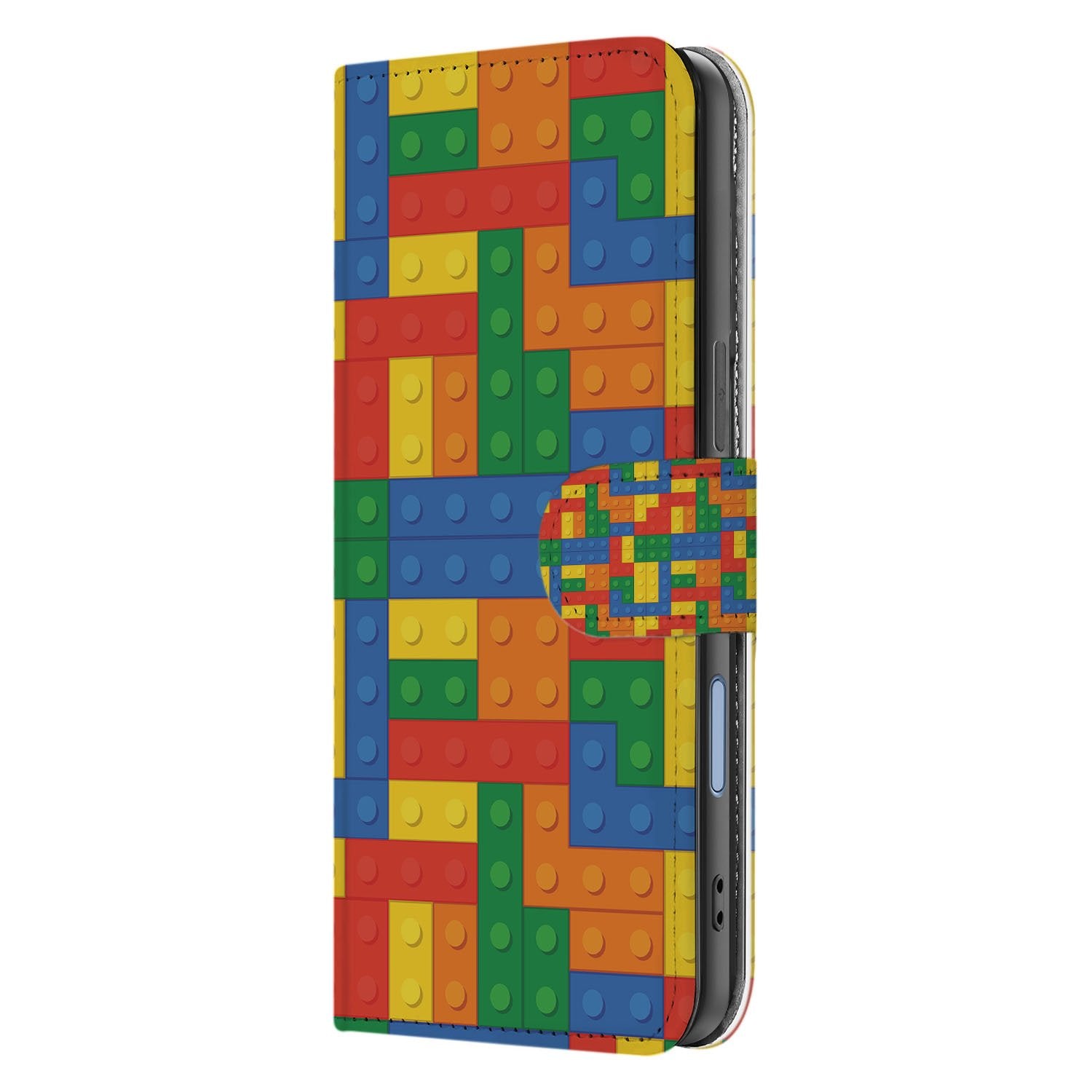 Apple iPhone 17 Hoesje Blokken Design Met 3 Pasjes Kleurrijk book case kleurrijk aanzicht