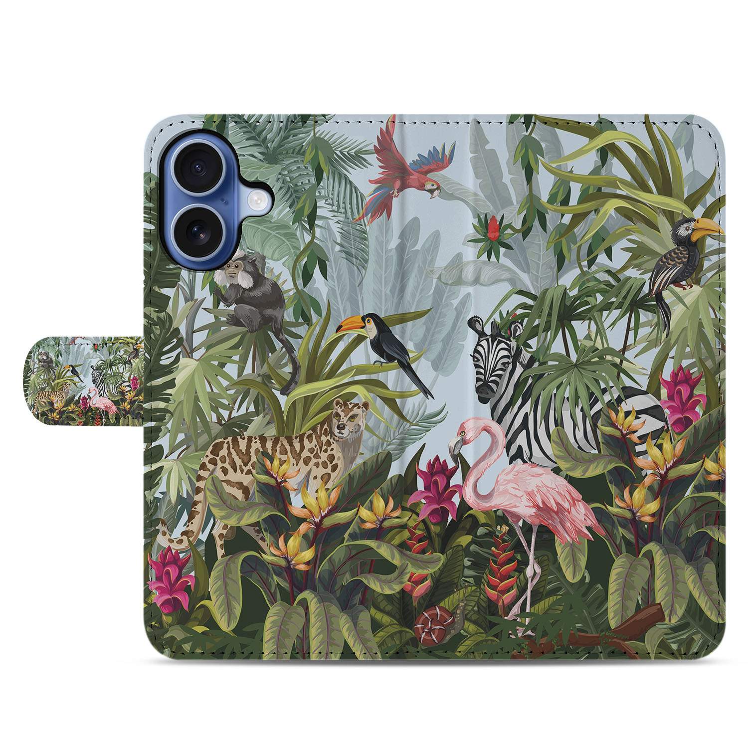 Apple iPhone 17 Hoesje Met Pasjes Jungle Design PU-Leer jungle-print voorzijde