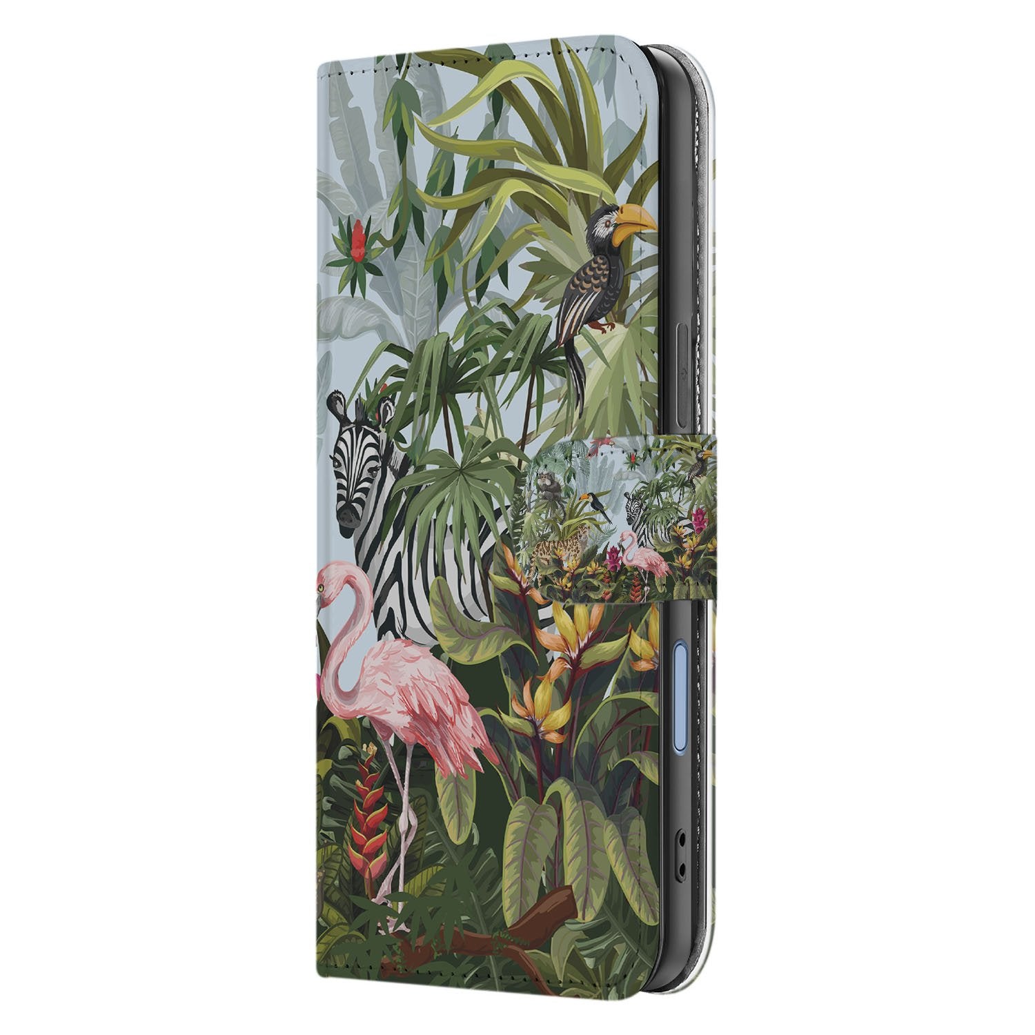 Apple iPhone 17 Hoesje Met Pasjes Jungle Design PU-Leer jungle design zijaanzicht
