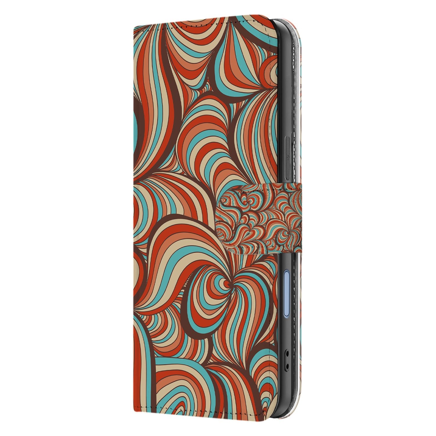 Apple iPhone 17 Hoesje Retro Met Pasjes En Magnetische Sluiting retro patroon zijkant