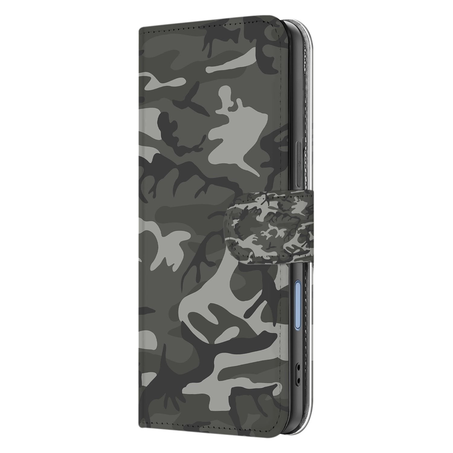 Apple iPhone 17 Portemonnee Hoesje Army Light Camouflage TPU camouflage grijs groen zijkant