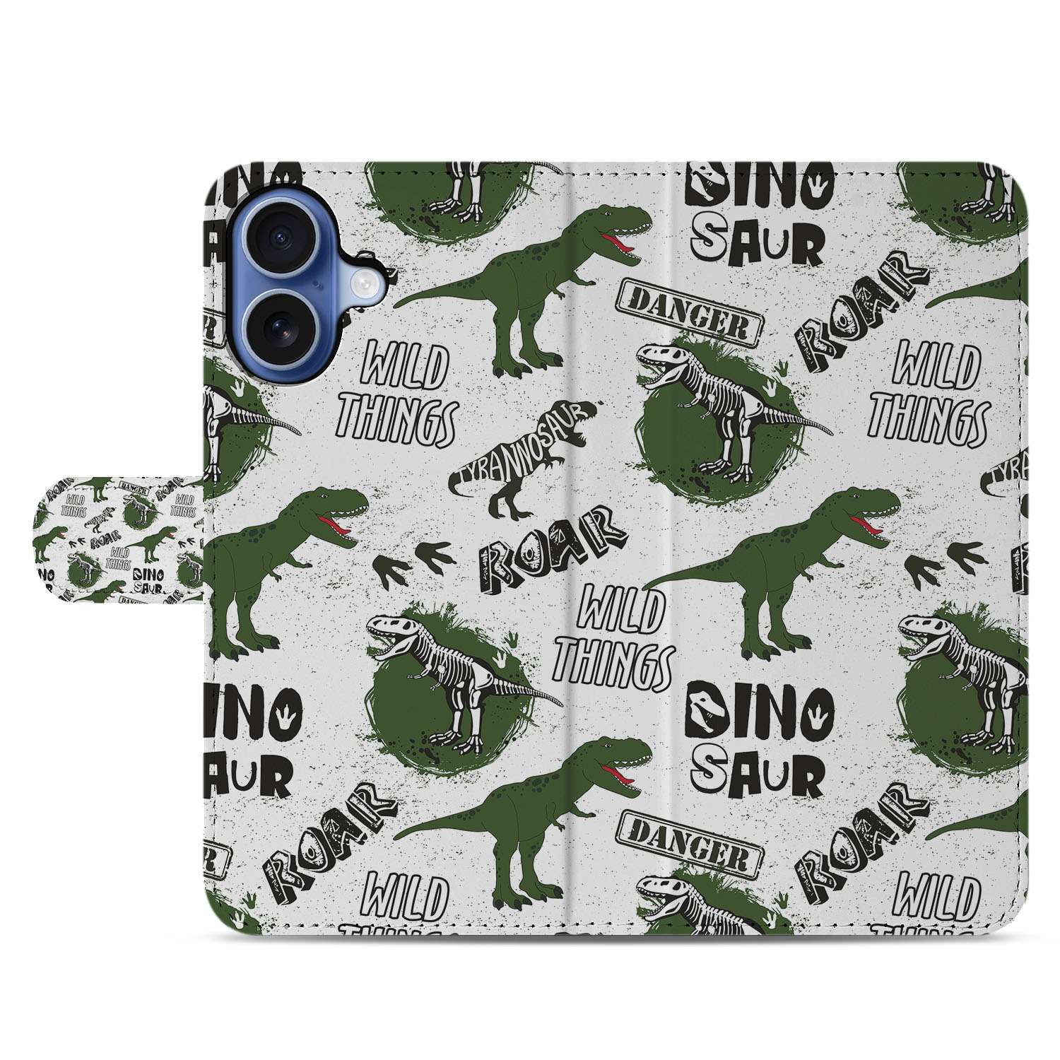 Apple iPhone 17 Portemonnee Hoesje Met Pasjes Dino Print PU Leer dinosaurusprint voorkant