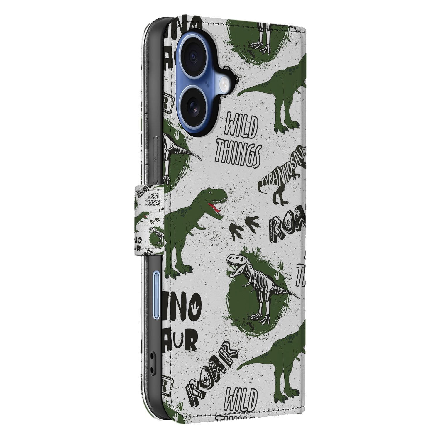 Apple iPhone 17 Portemonnee Hoesje Met Pasjes Dino Print PU Leer dino print zijaanzicht