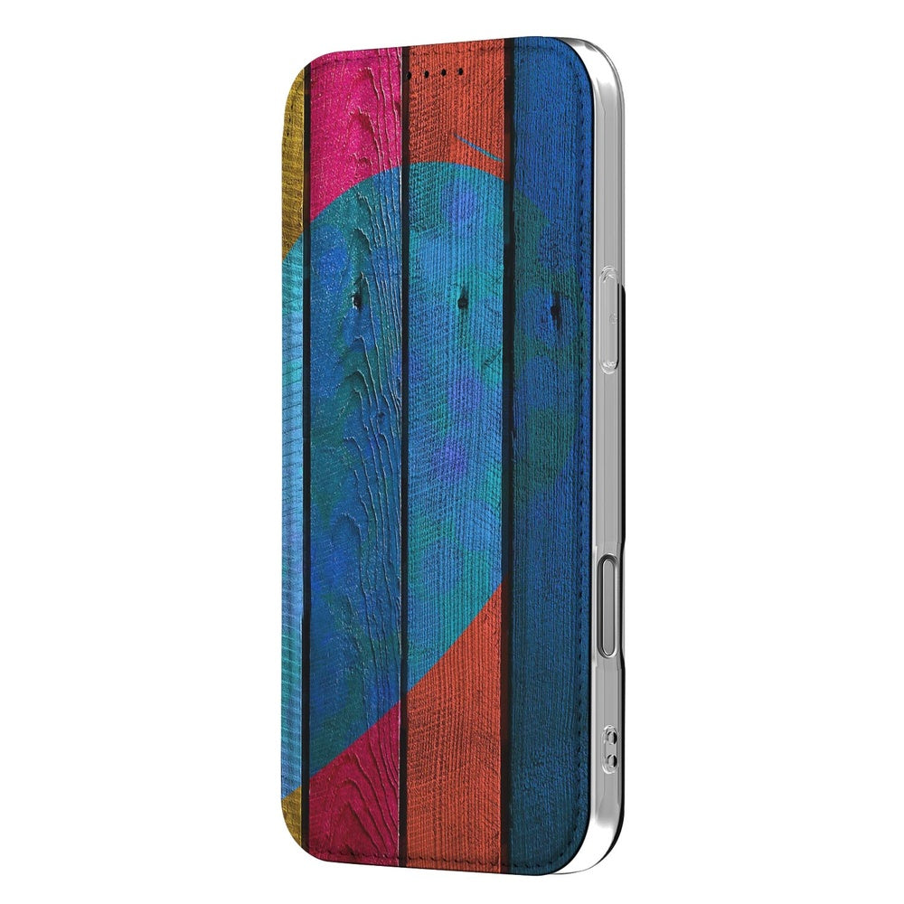 Apple iPhone 17 Pro Flip Style Cover Wood Heart zijaanzicht kleurrijk ontwerp