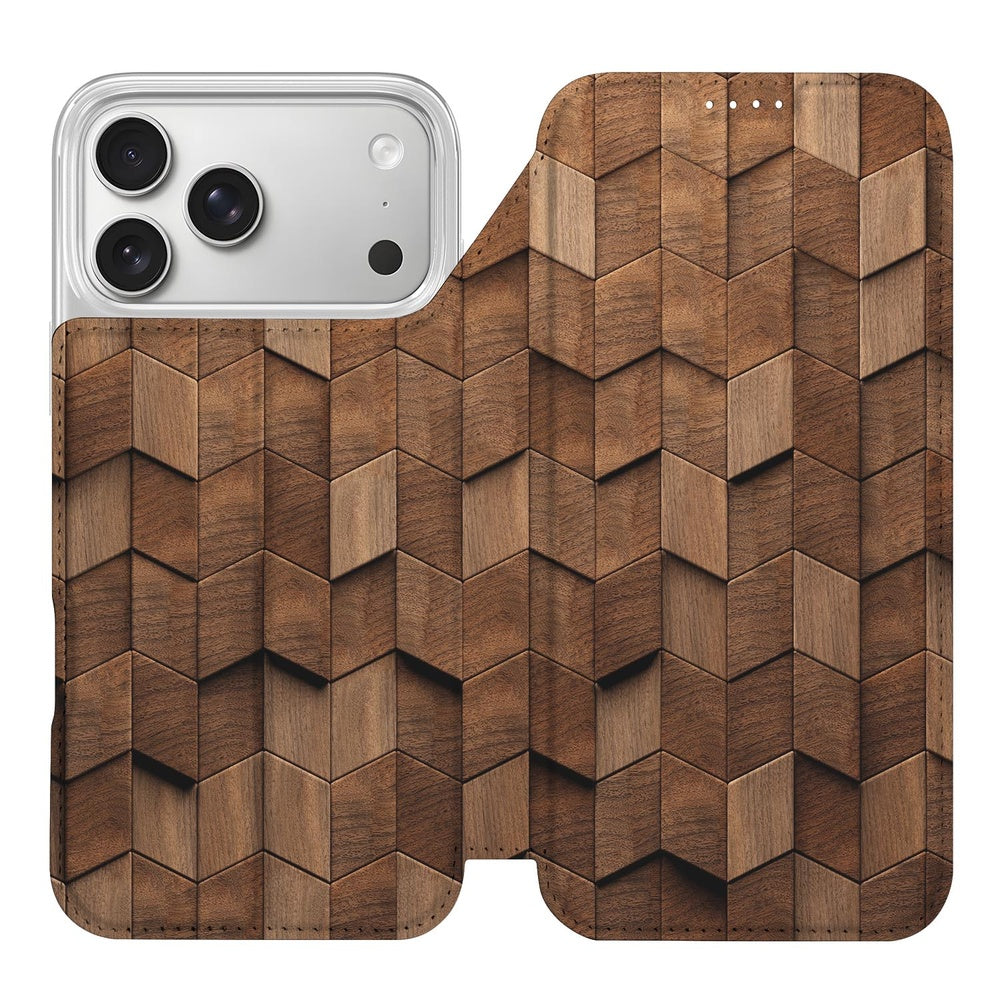 Apple iPhone 17 Pro Standcase Hoesje Wooden Cubes houten patroon ontwerp voorkant